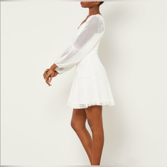 BCBG MAX AZRIA Minna Mesh Off White Mini Dress with Lace Trim Pristine NWT!!! - Picture 3 of 16